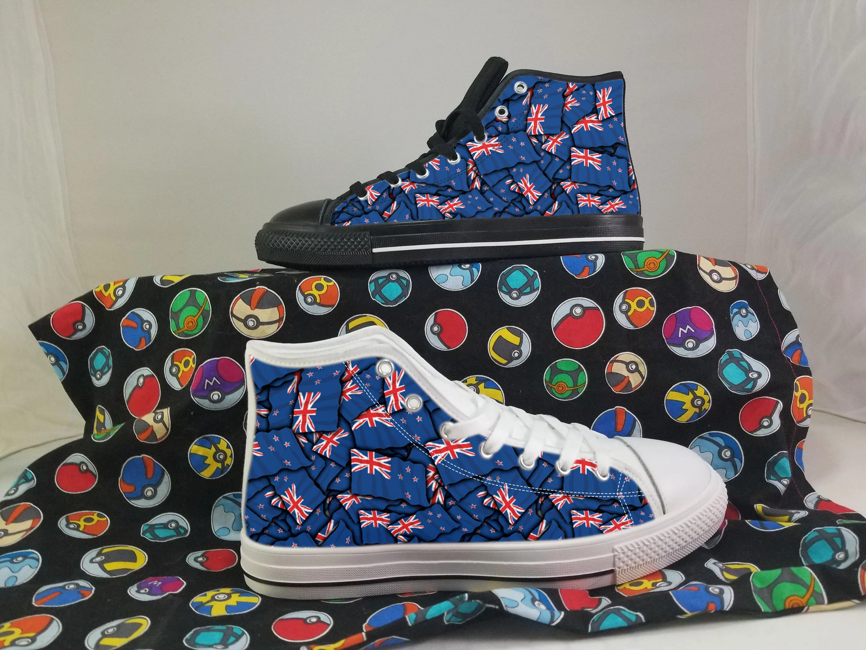 New Zealand Flag Converse Style Canvas Sneakers, New Zealand Converse Style High Tops, Comfort Walking Shoes, New Zealand Pattern Shoes mens
