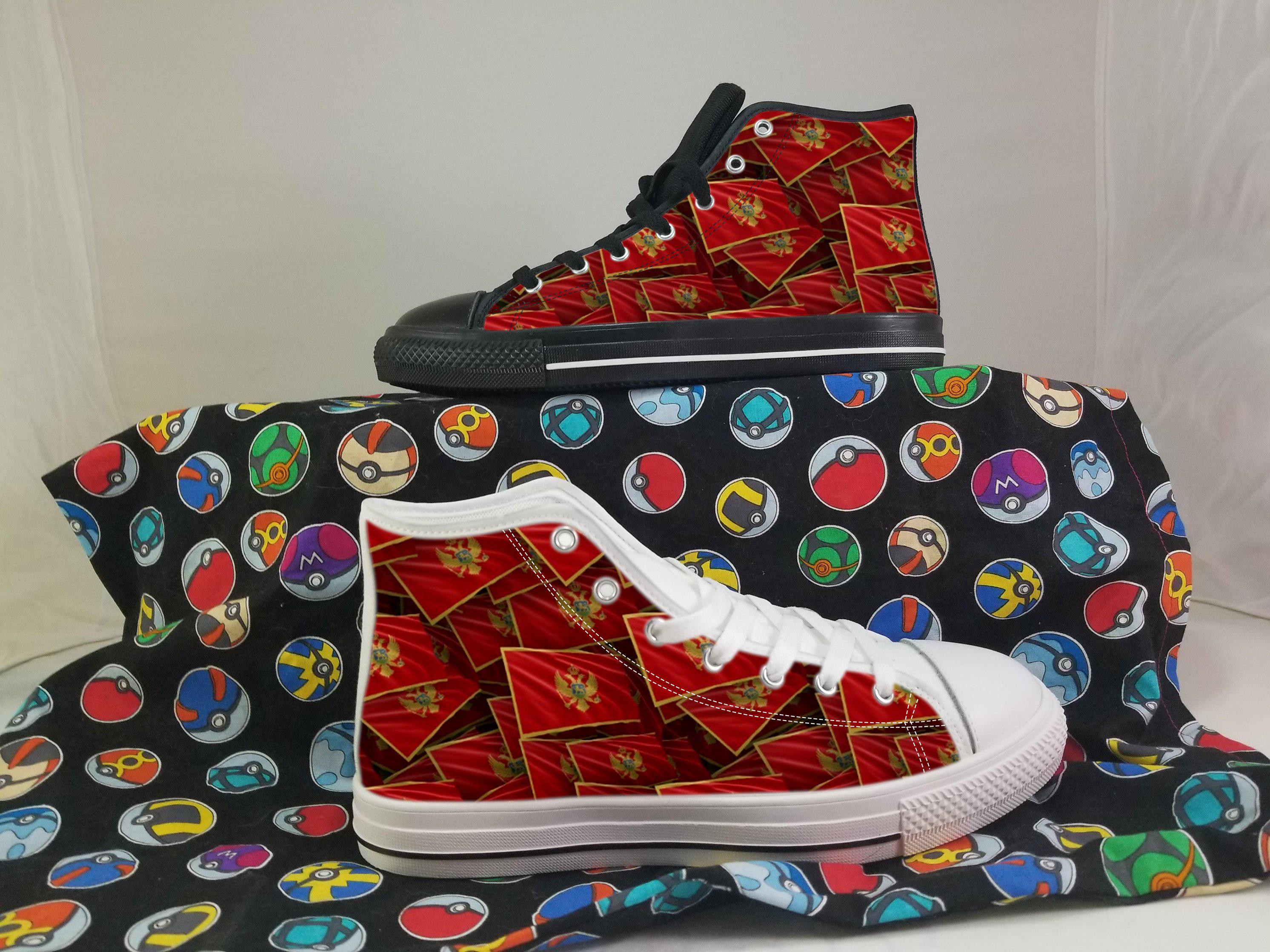 Montenegro Flag Converse Style Canvas Sneakers, Montenegro Converse Style High Tops, Comfort Walking Shoes, Montenegro Pattern Shoes mens