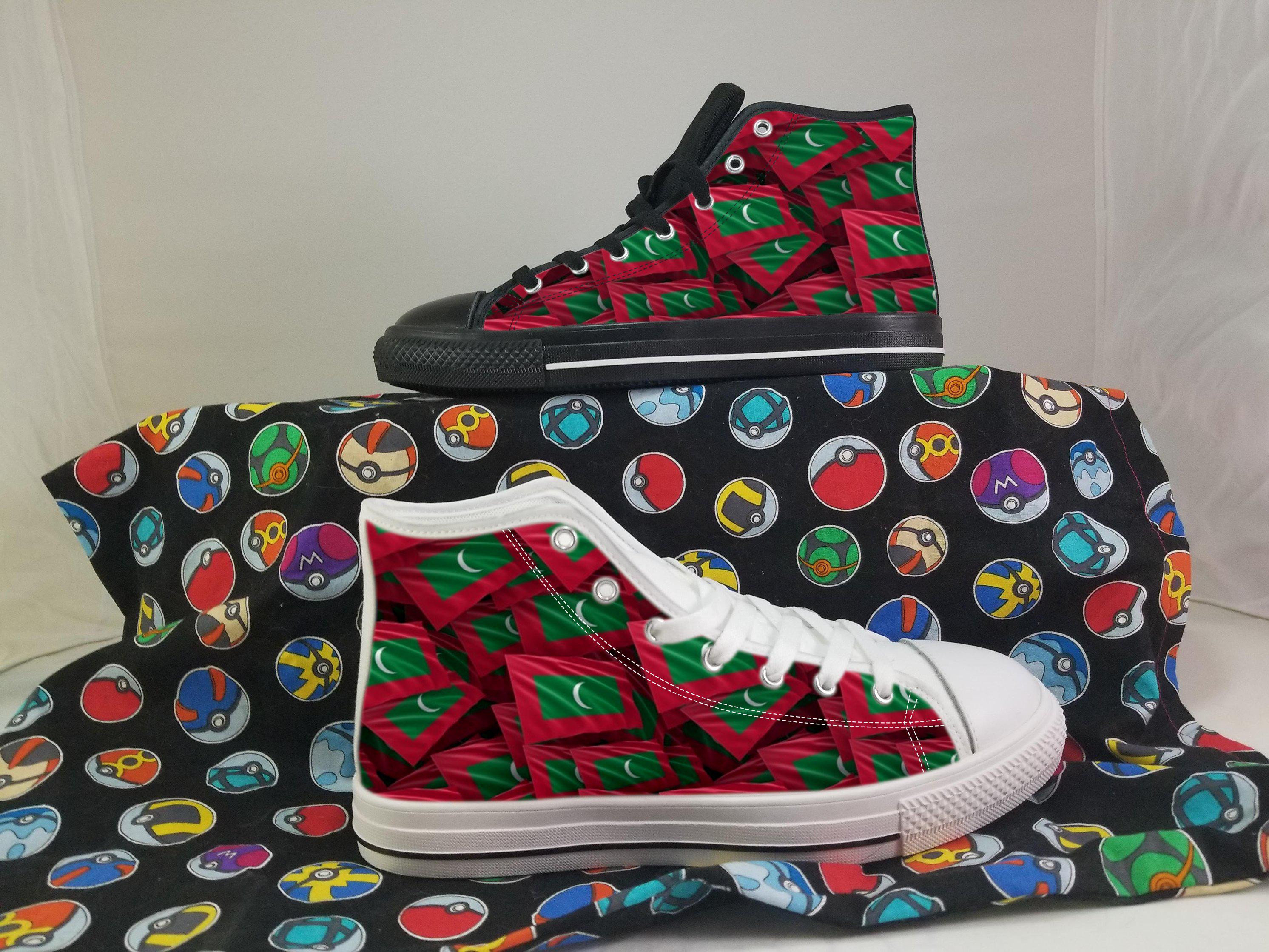 Maldives Flag Converse Style Canvas Sneakers, Maldives Converse Style High Tops, Comfort Walking Shoes, Maldives Pattern Shoes mens womens
