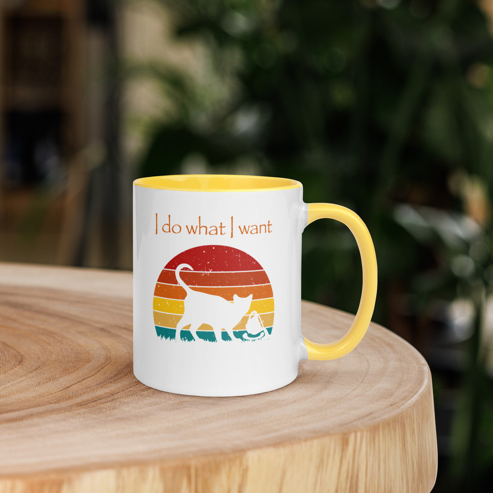 I Do What I Want Retro Cat Mug with Color Inside