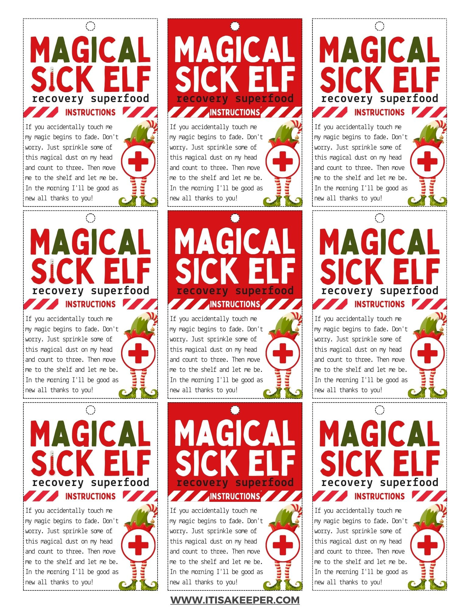 Magical "Sick" Elf Recovery Superfood Tag Printable