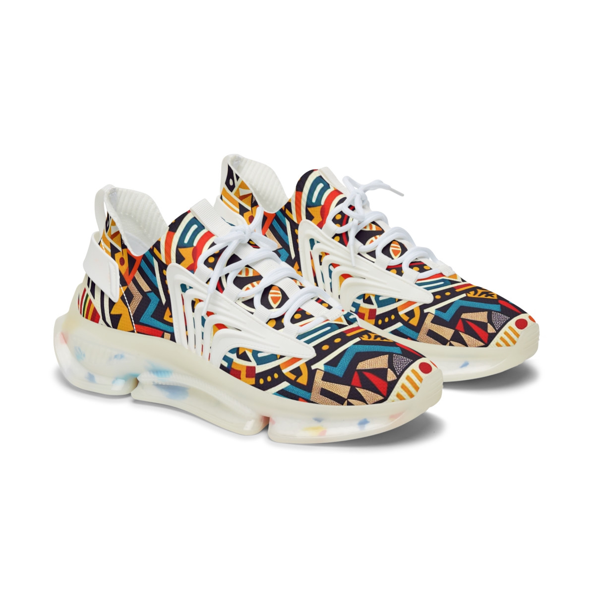 "AfroStride: Kente Kaleidoscope Kicks" - Women's Mesh Sneaker