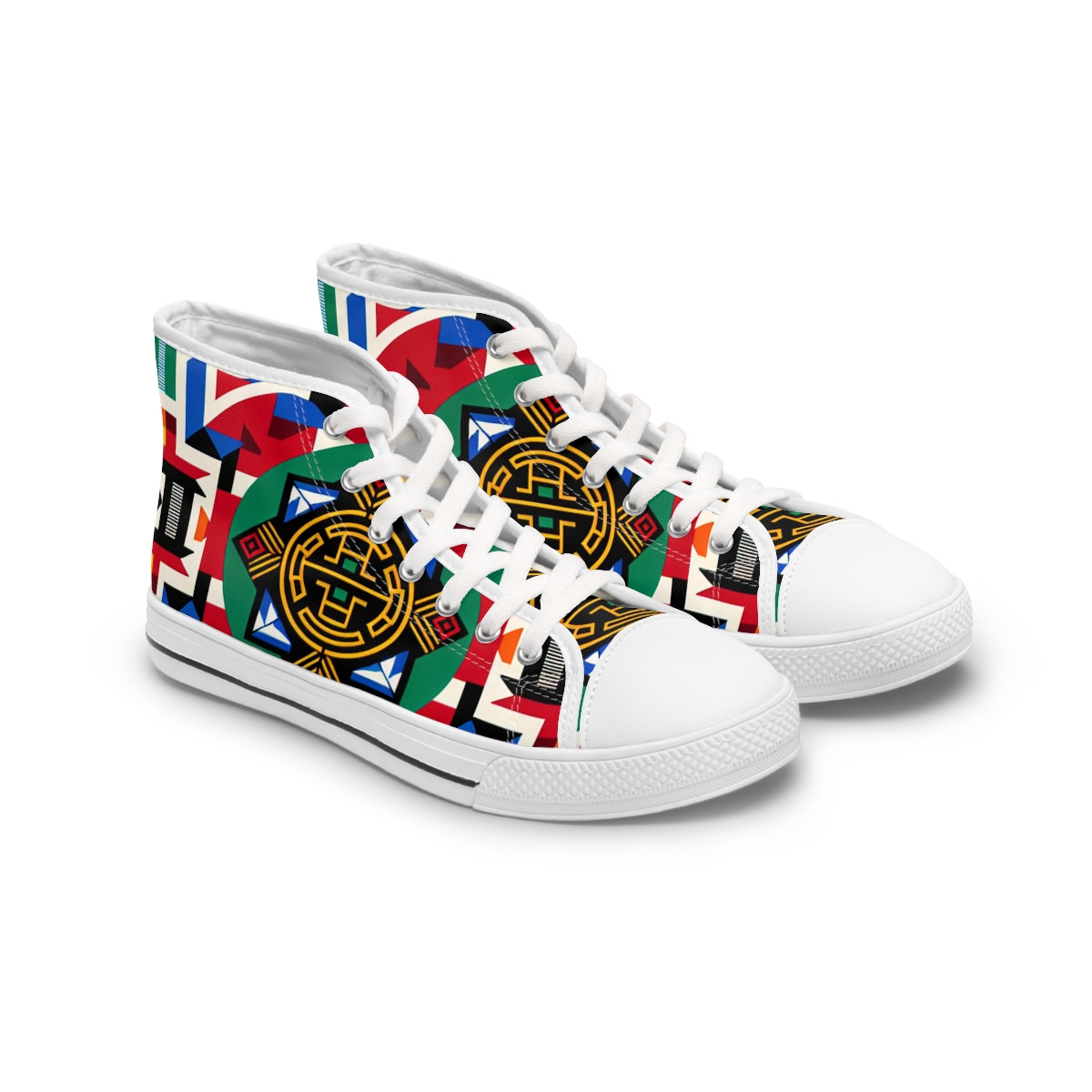 "Heritage Stride: Kente Kaleidoscope Sneakers" - Womn's High top Sneakers