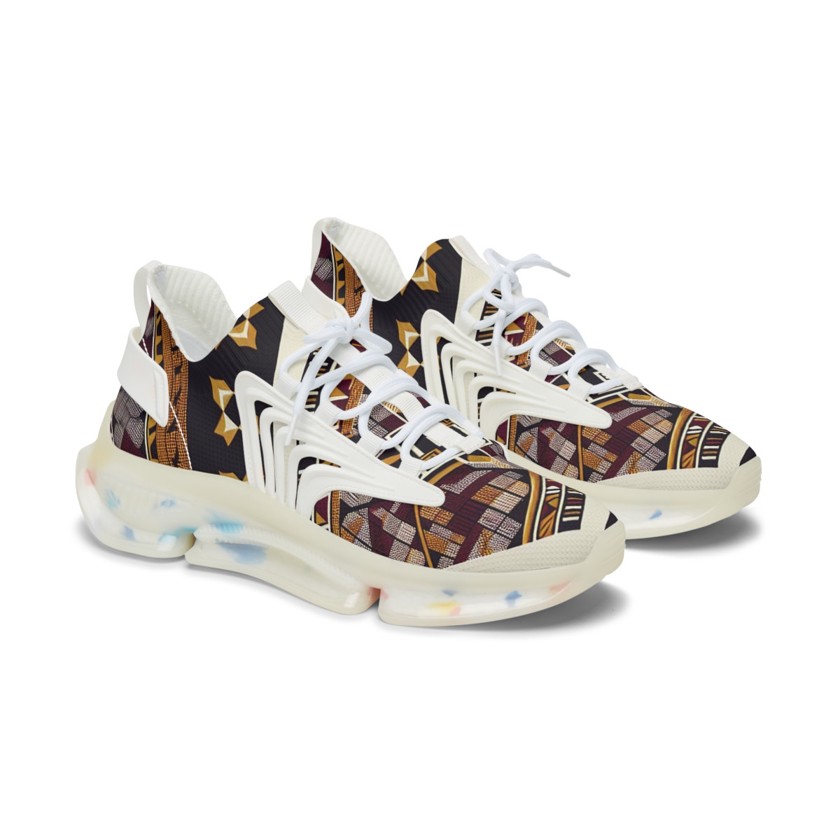 "AfroStride: Kente Kaleidoscope Kicks" - Women's Mesh Sneaker