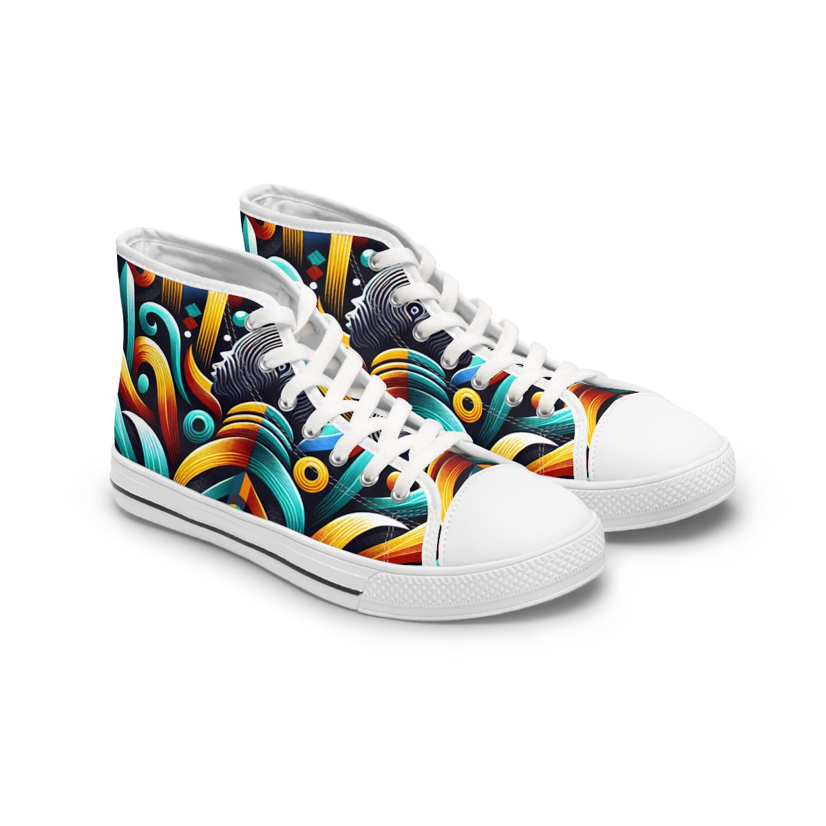 "Heritage Stride: Kente Kaleidoscope Sneakers" - Womn's High top Sneakers