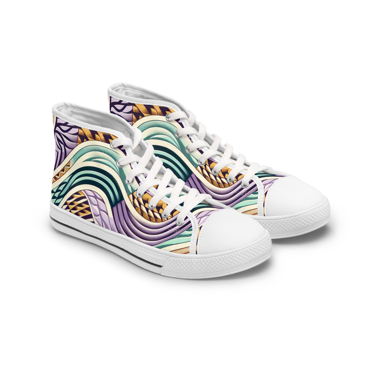 "Stride Rhythms: AfroFusion Kente Kicks" - Womn's High top Sneakers