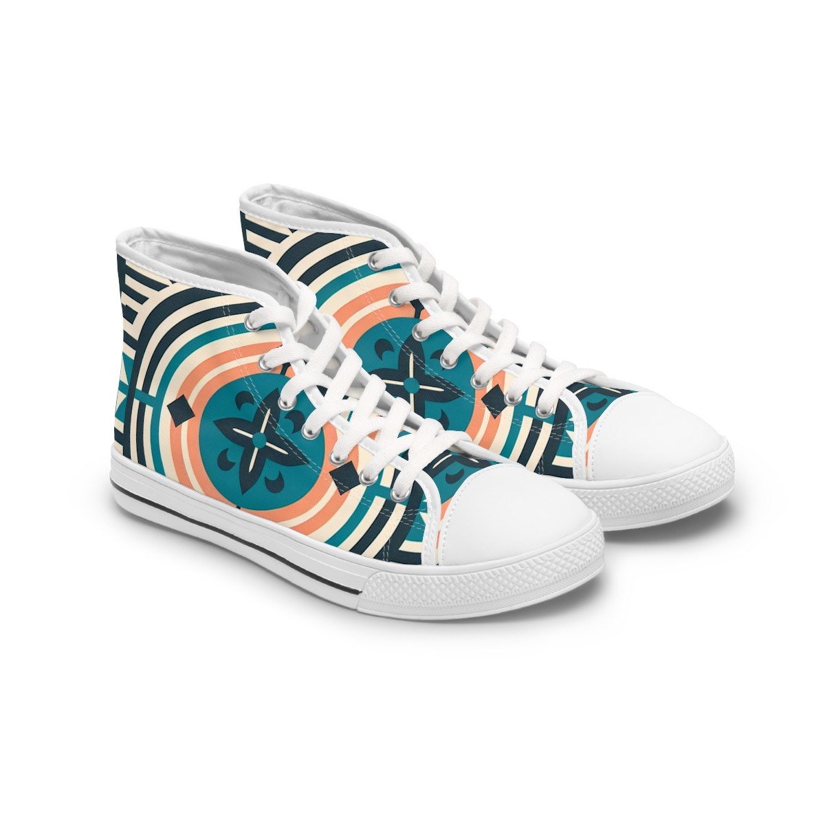 "Heritage Stride: Kente Kaleidoscope Sneakers" - Womn's High top Sneakers