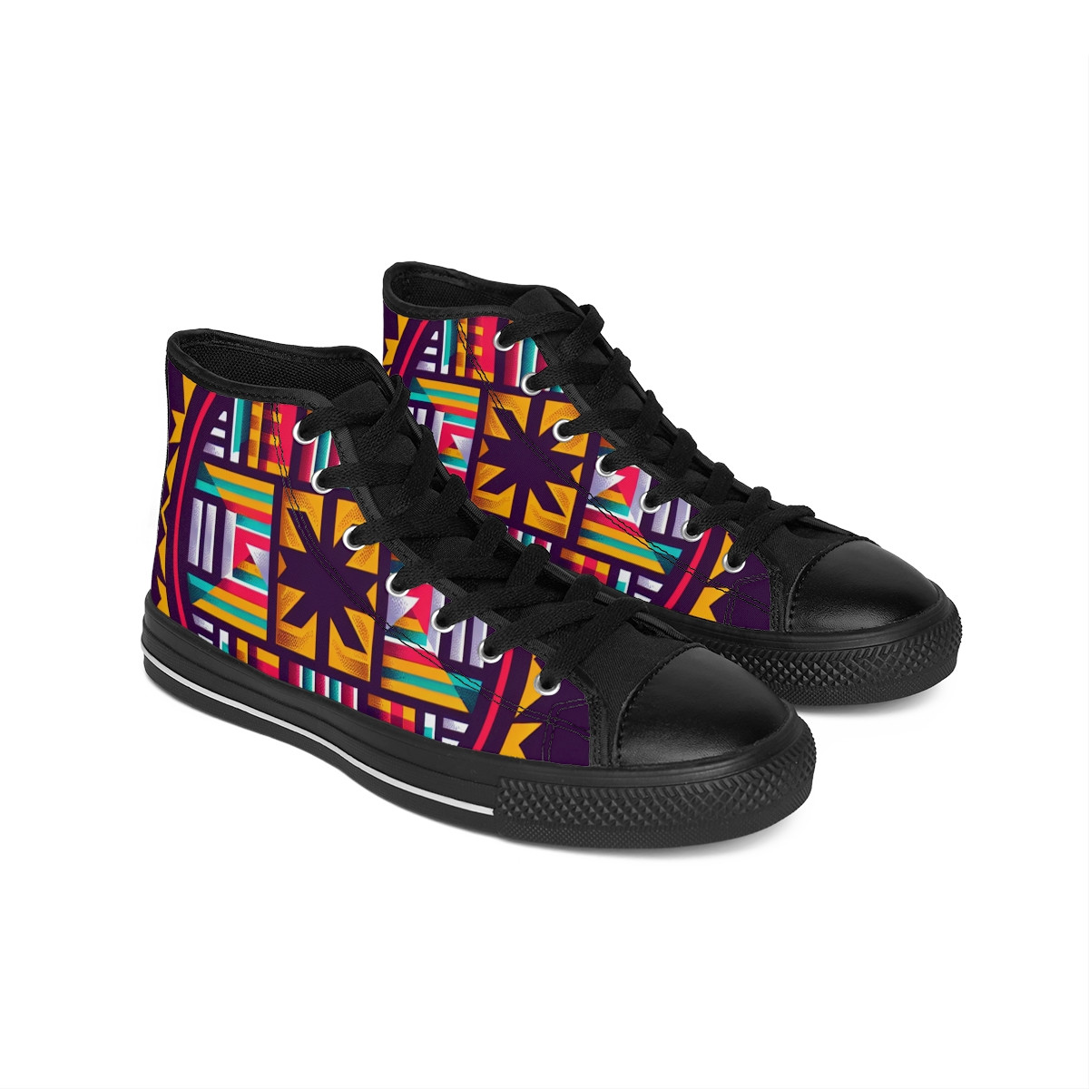 "Heritage Stride: Kente Kaleidoscope Sneakers" - Women's Classic Sneakers