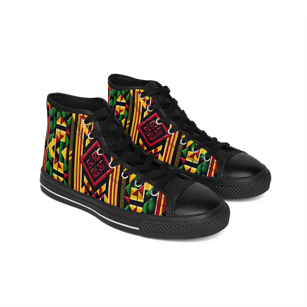 "AfroStride: Kente Kaleidoscope Kickers" - Women's Classic Sneakers