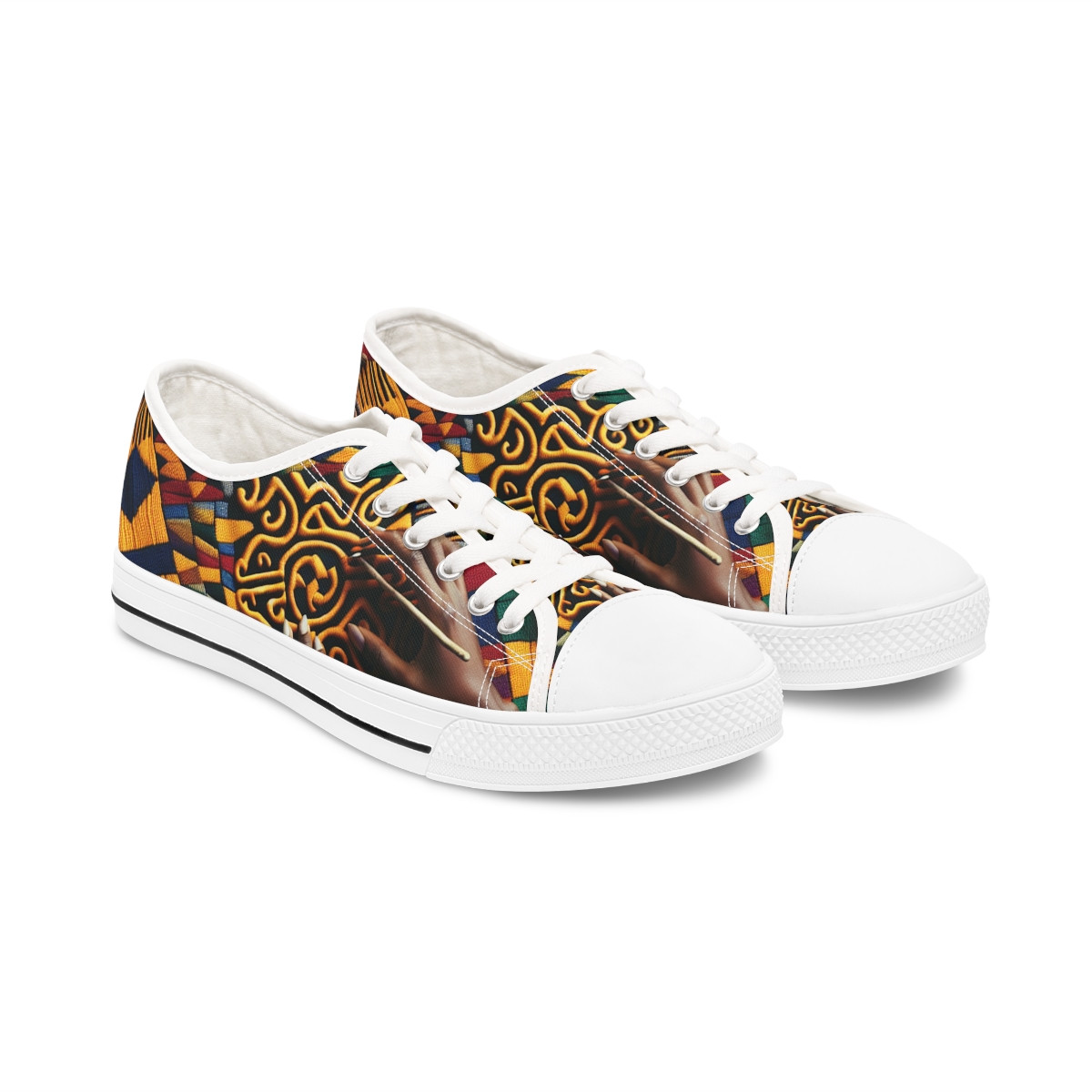 "AfroEclipse: Kente Kaleidoscope Kicks" - Women's Lowtop Sneakers