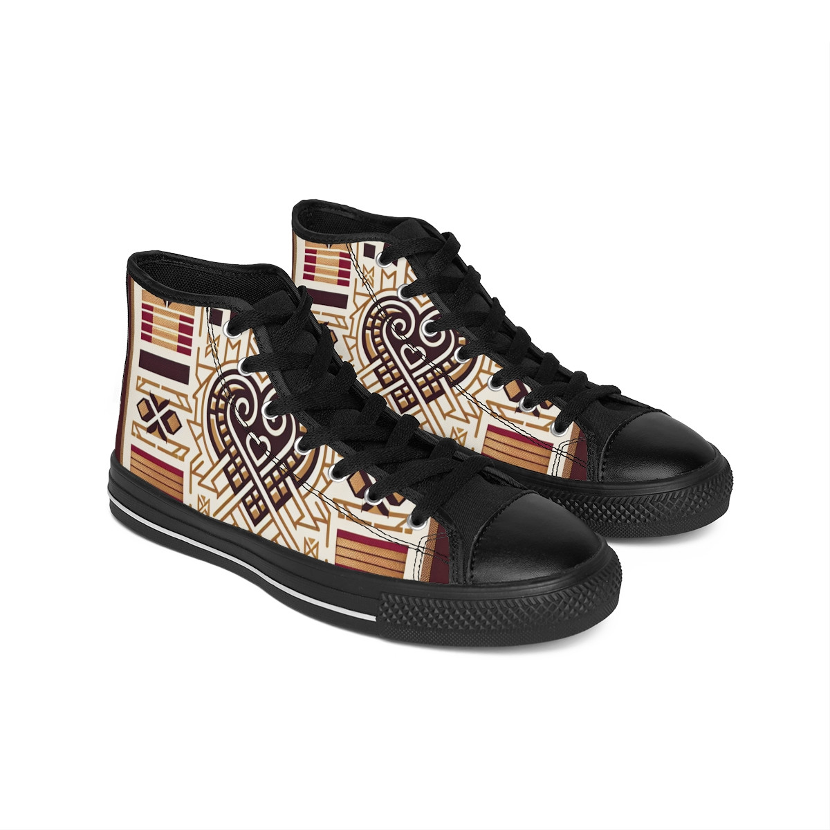 "Kente Kicks: Strider's Symphony" - Women's Classic Sneakers