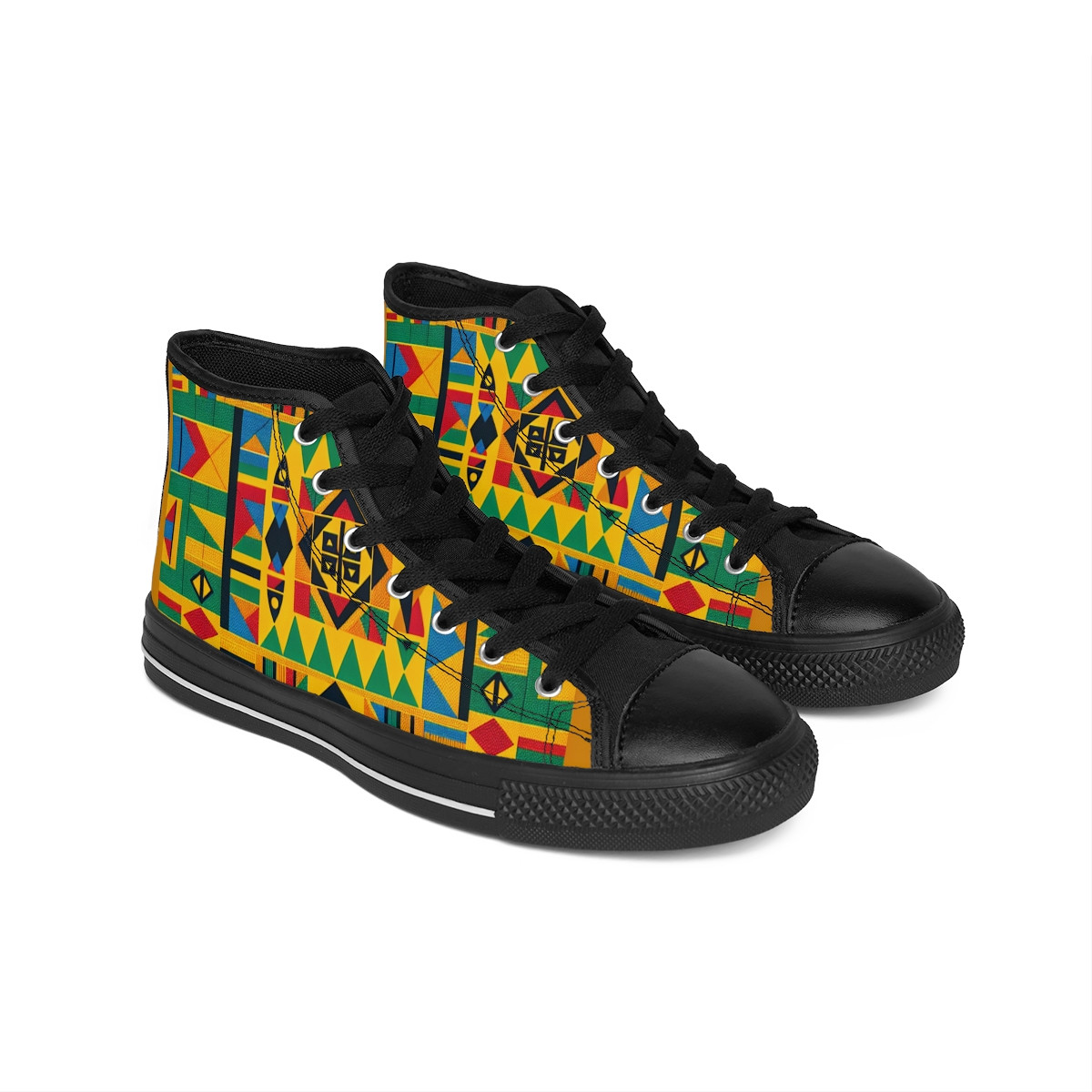 "Pharaoh's Footsteps - Kente Kaleidoscope Sneakers" - Women's Classic Sneakers
