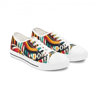 "Heritage Stride: Kente Kaleidoscope Sneakers" - Women's Lowtop Sneakers