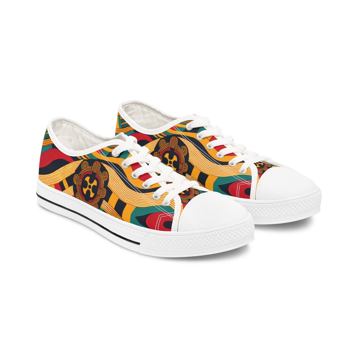 "Kente Kicks: Afro-centric Sole Story" - Women's Lowtop Sneakers