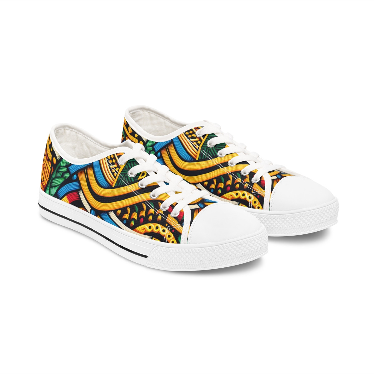 "Heritage Stride: Kente Kaleidoscope Sneakers" - Women's Lowtop Sneakers