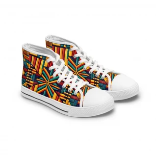 "Heritage Stride: AfroFusion Kente Kicks" - Womn's High top Sneakers
