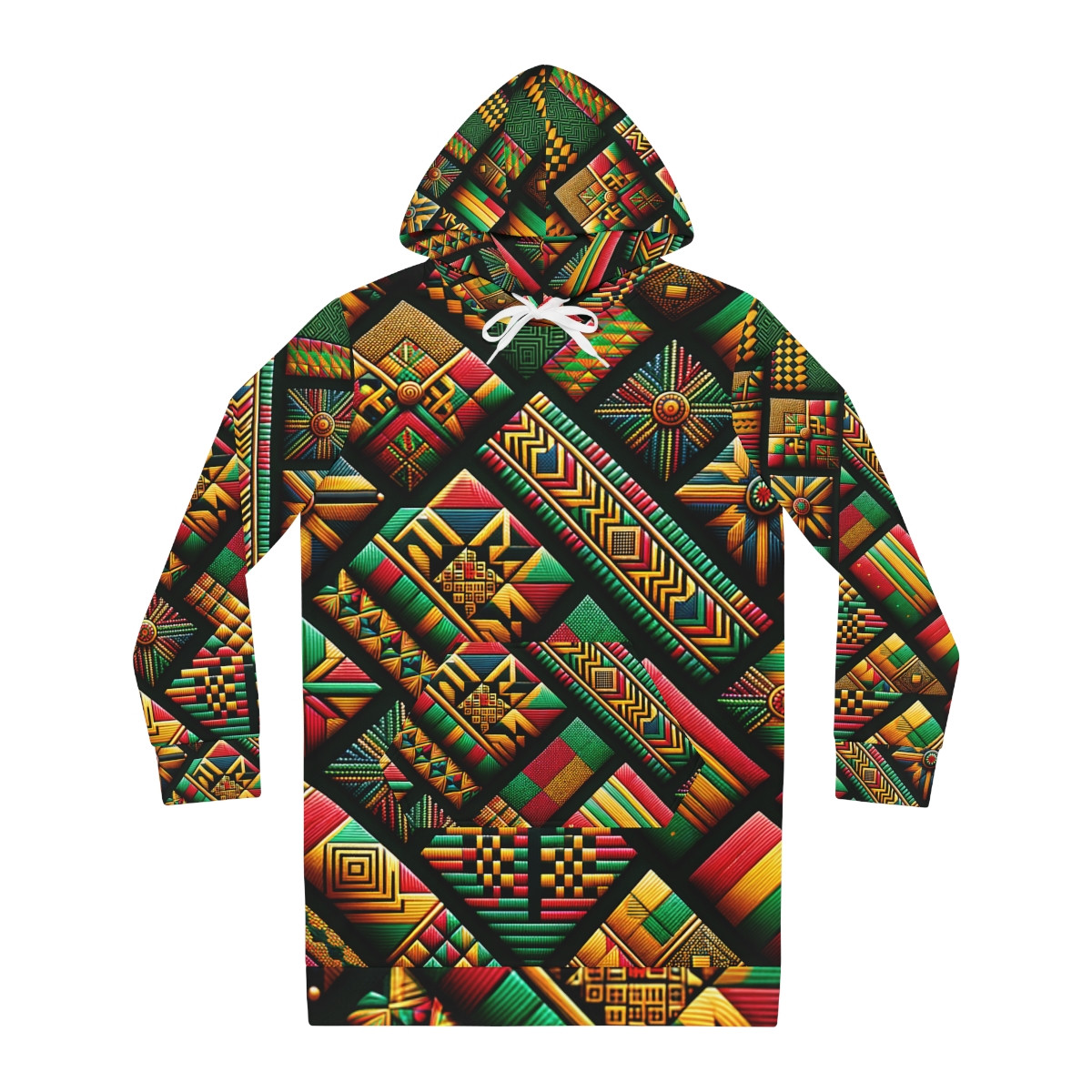 "AfroMajesty Kente Kaleidoscope Hoodie Dress"