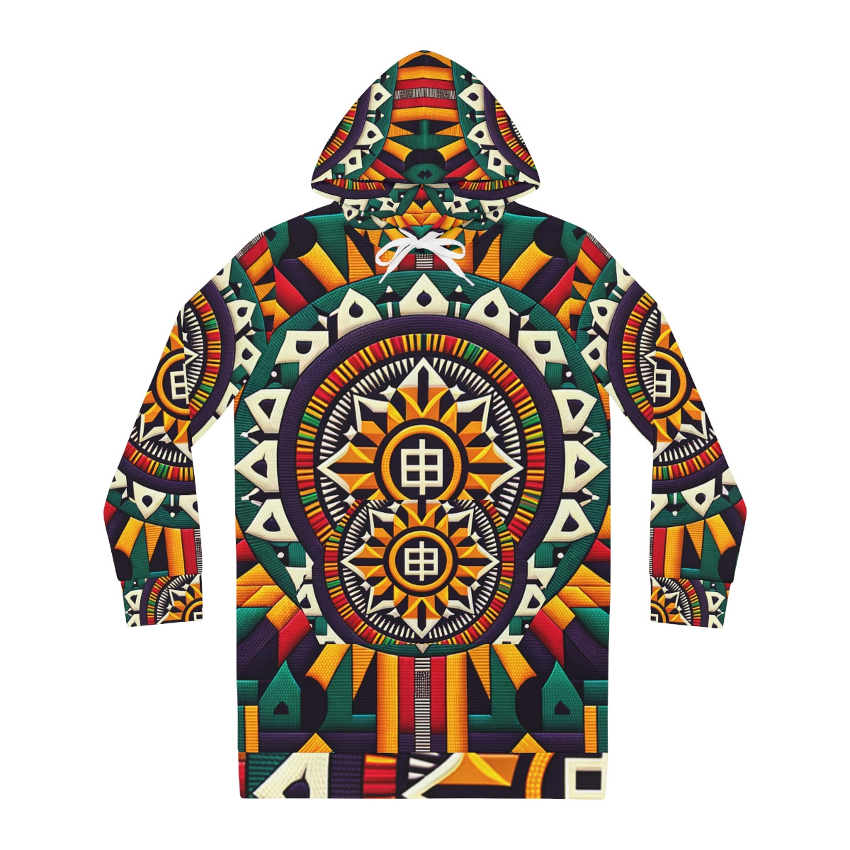"Nubia Radiance: Kente Motifs Women's Hoodie Dress"