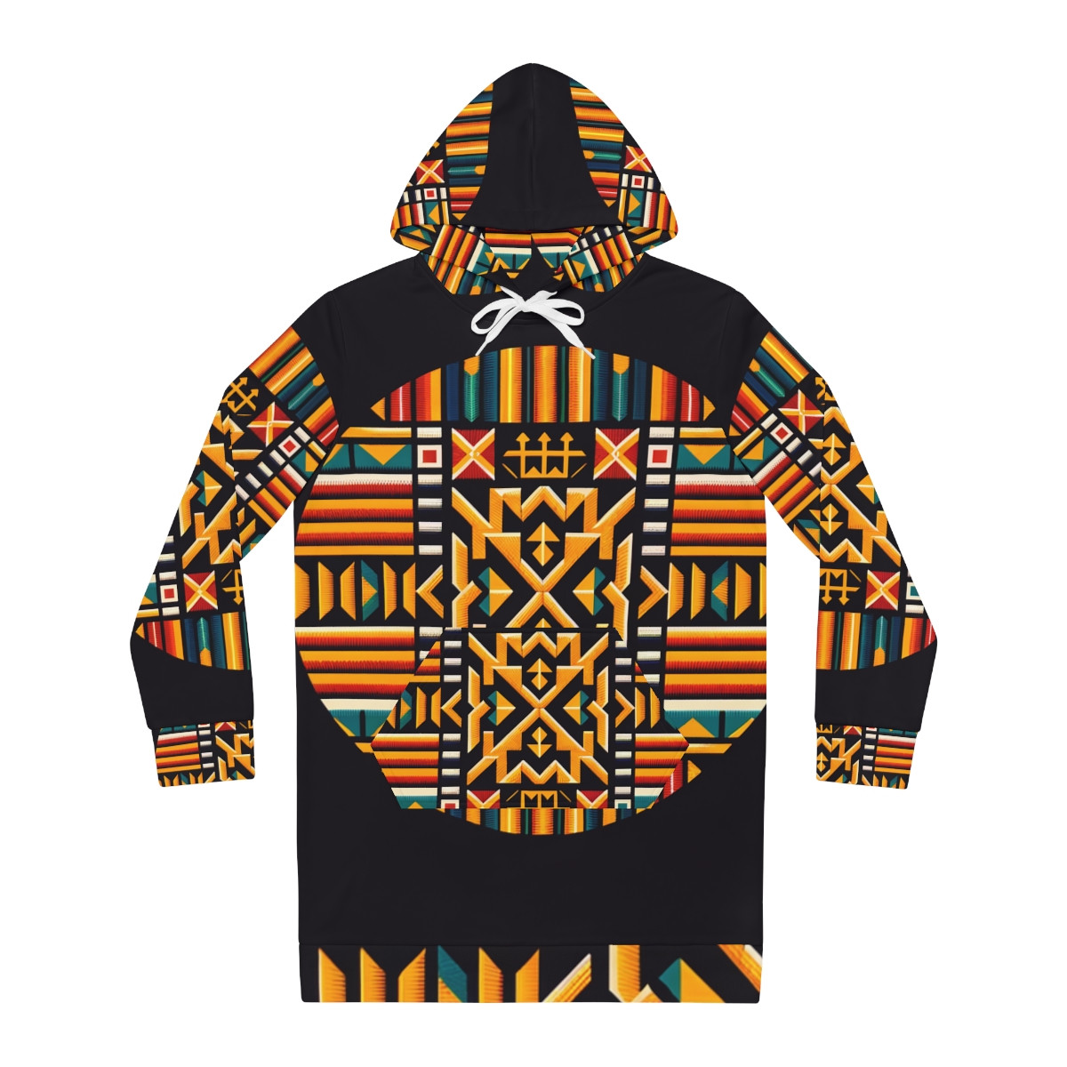 "AfroVogue Kente Kaleidoscope Hoodie Dress"