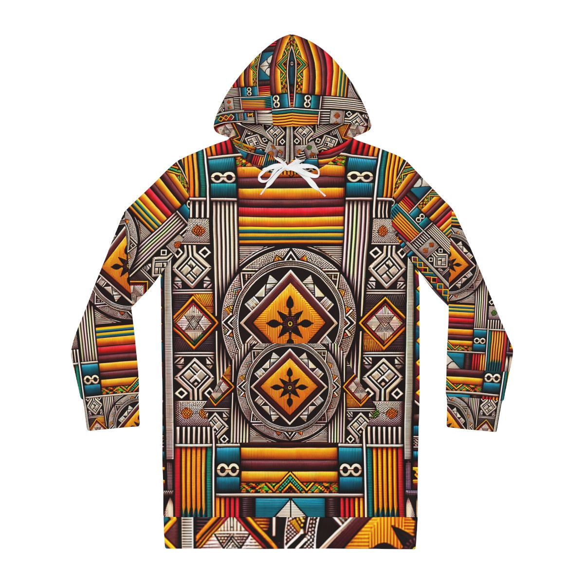 "African Radiance: Kente Kaleidoscope Women's Hoodie Dress"