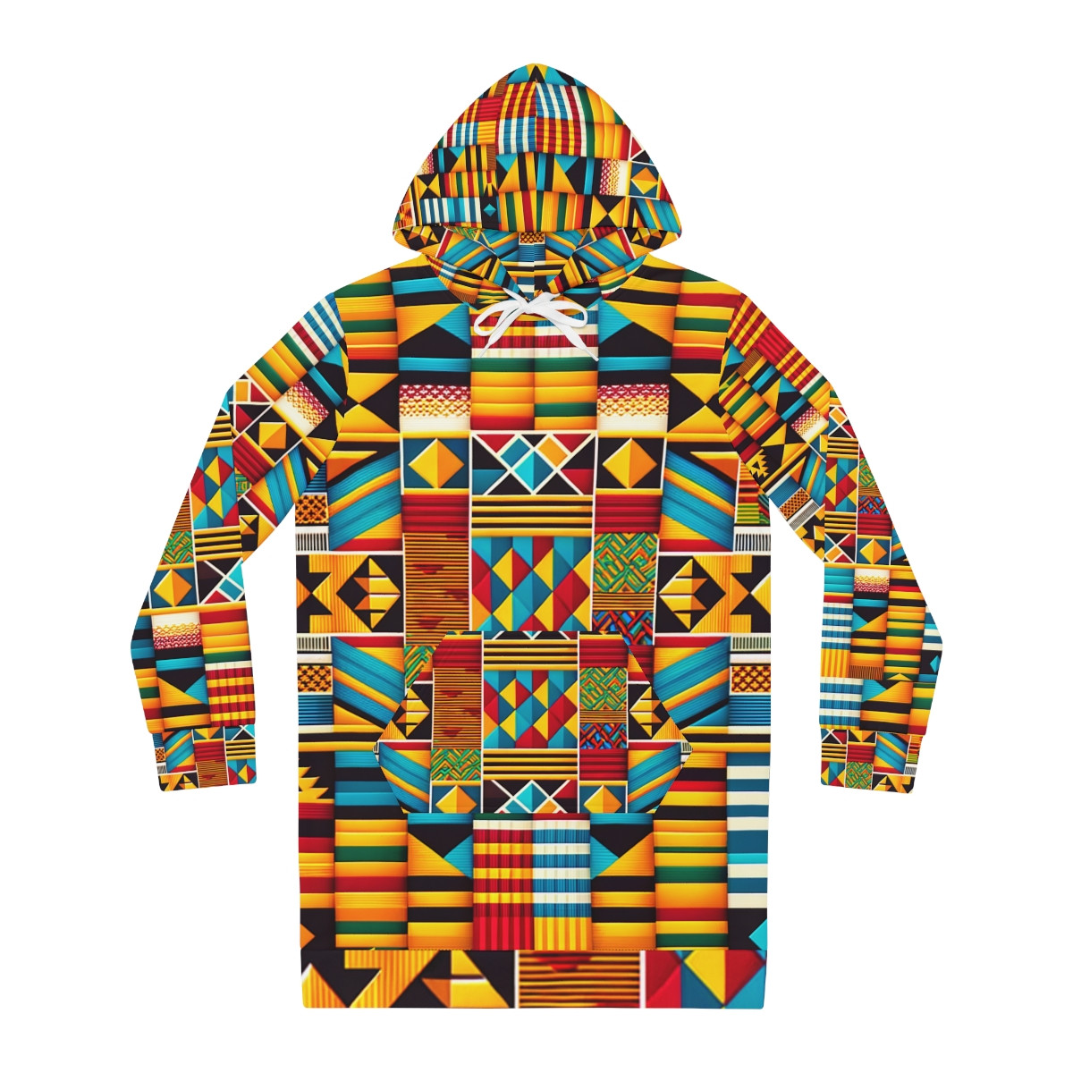 "African Radiance: Kente Essence Women's Hoodie Dress"