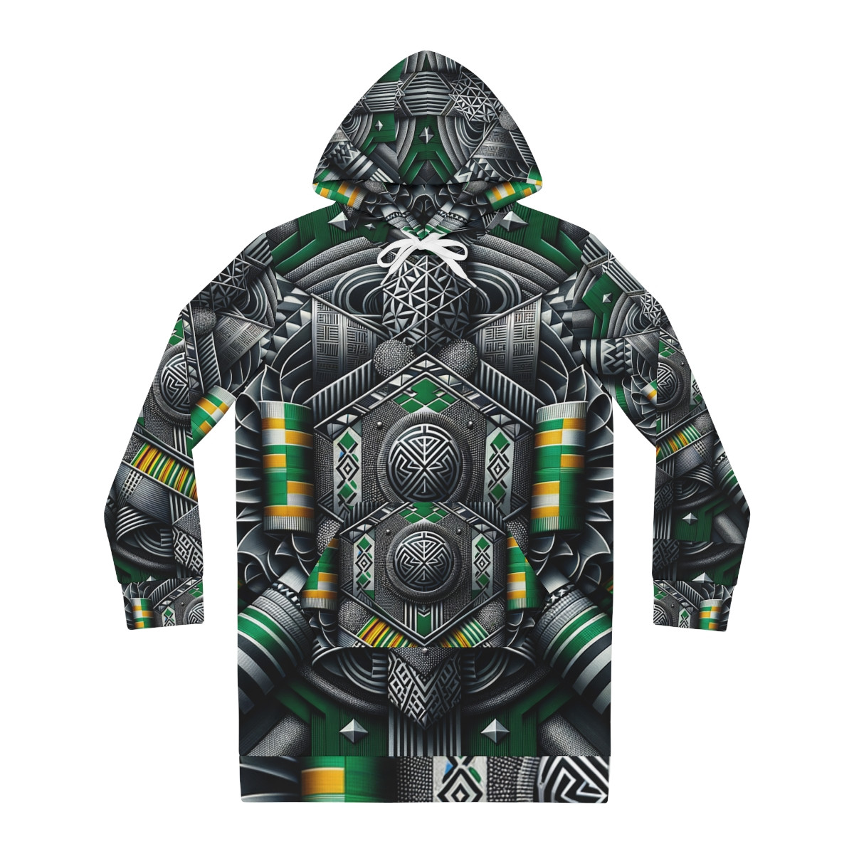 "Vibrant Mosaic: Afrocentric Kente Hoodie Dress"