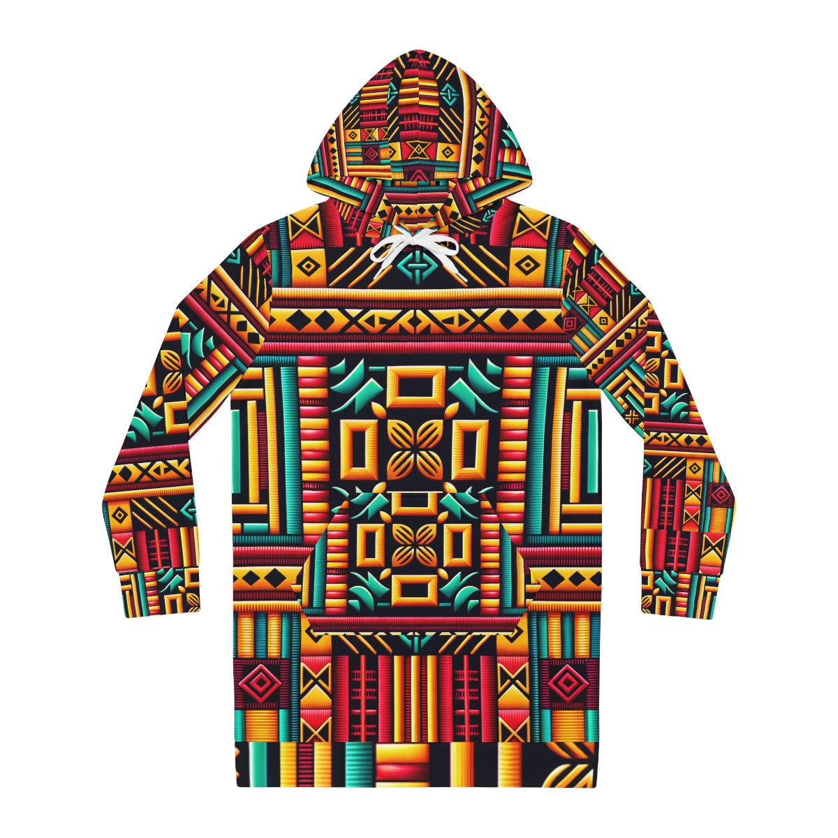 "Heritage Chic Kente Splendor Hoodie Dress"