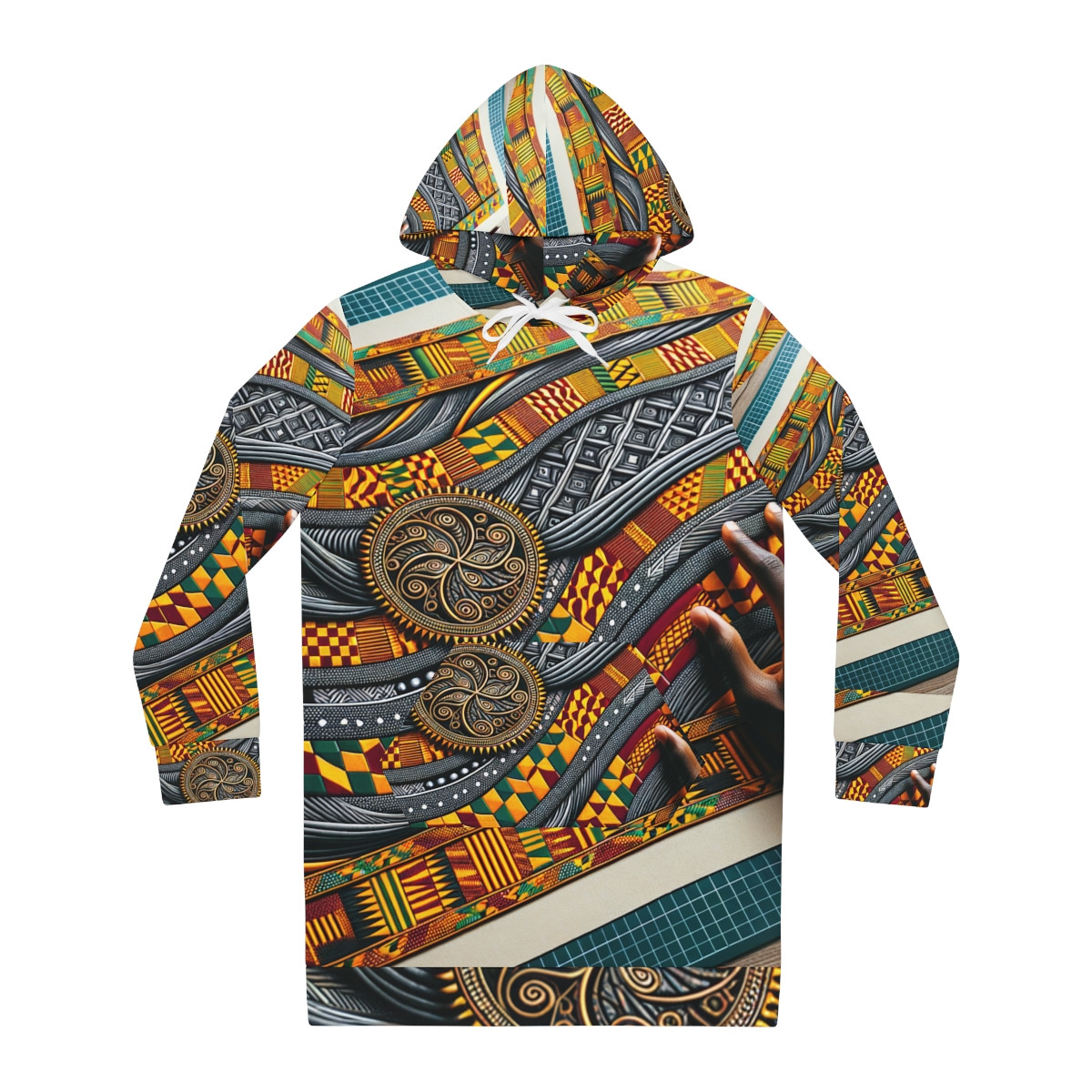 "Vibrant Heritage Kente Hoodie Dress"