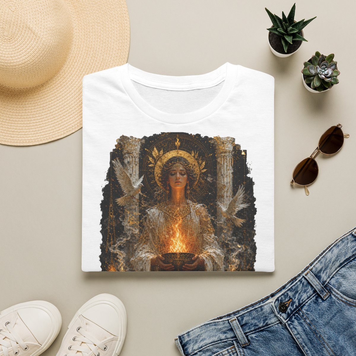 T-shirt Vesta · Gardienne de la Flamme Intérieure · Moires de Lune