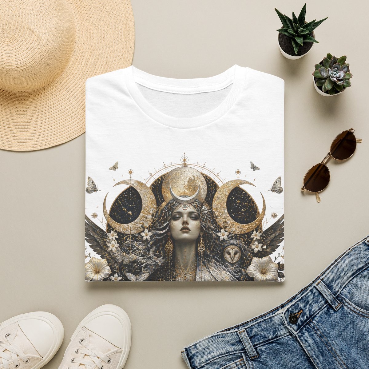 T-shirt Séléné · La Triple Déesse · Prêtresse des Trois Lunes · Moires de Lune