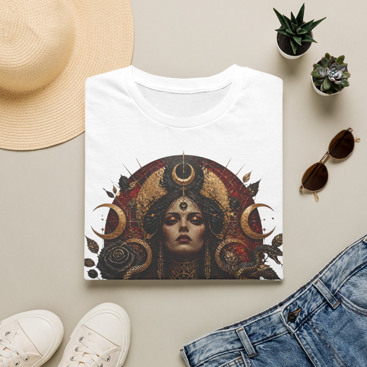 T-shirt Lilith · La Reine des Serpents · Fille de la Nuit Primordiale · Moires de Lune