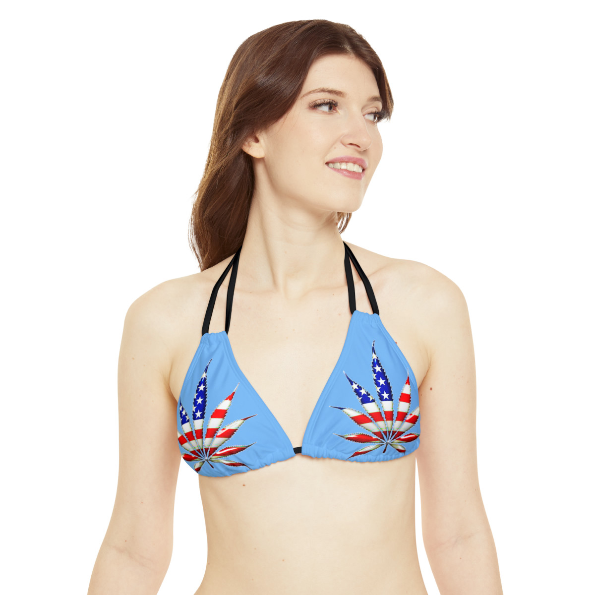 Charisma Girls  us flag Pot Leaf on lt blue Strappy Bikini Set (AOP)