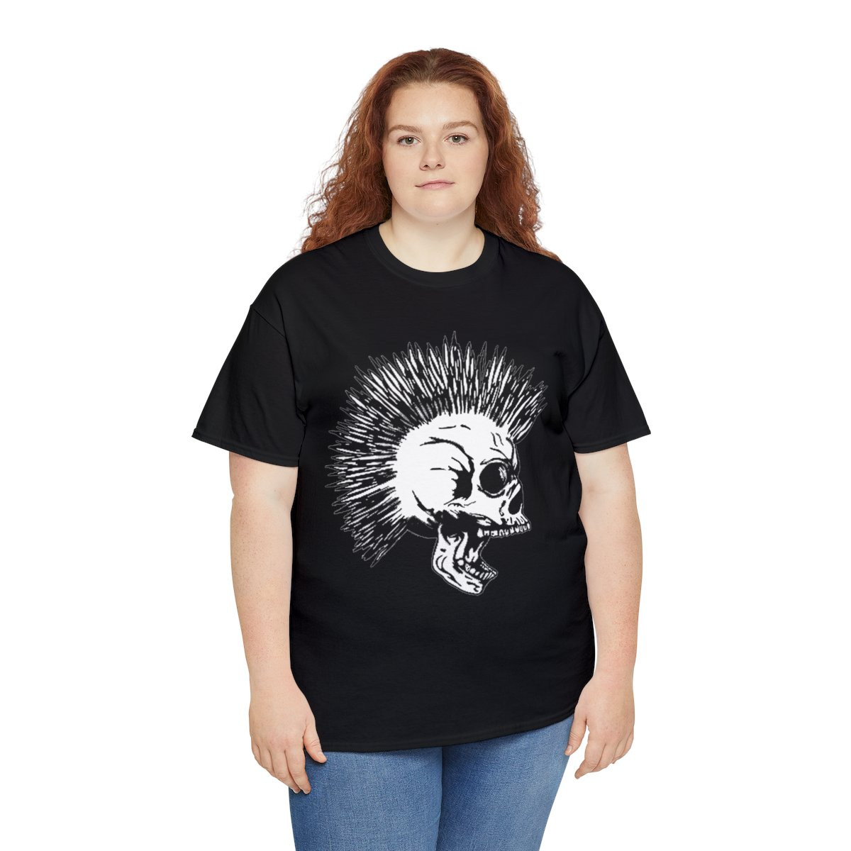 Screaing Skull with Mowhawk Right  Unisex Heavy Cotton Tee