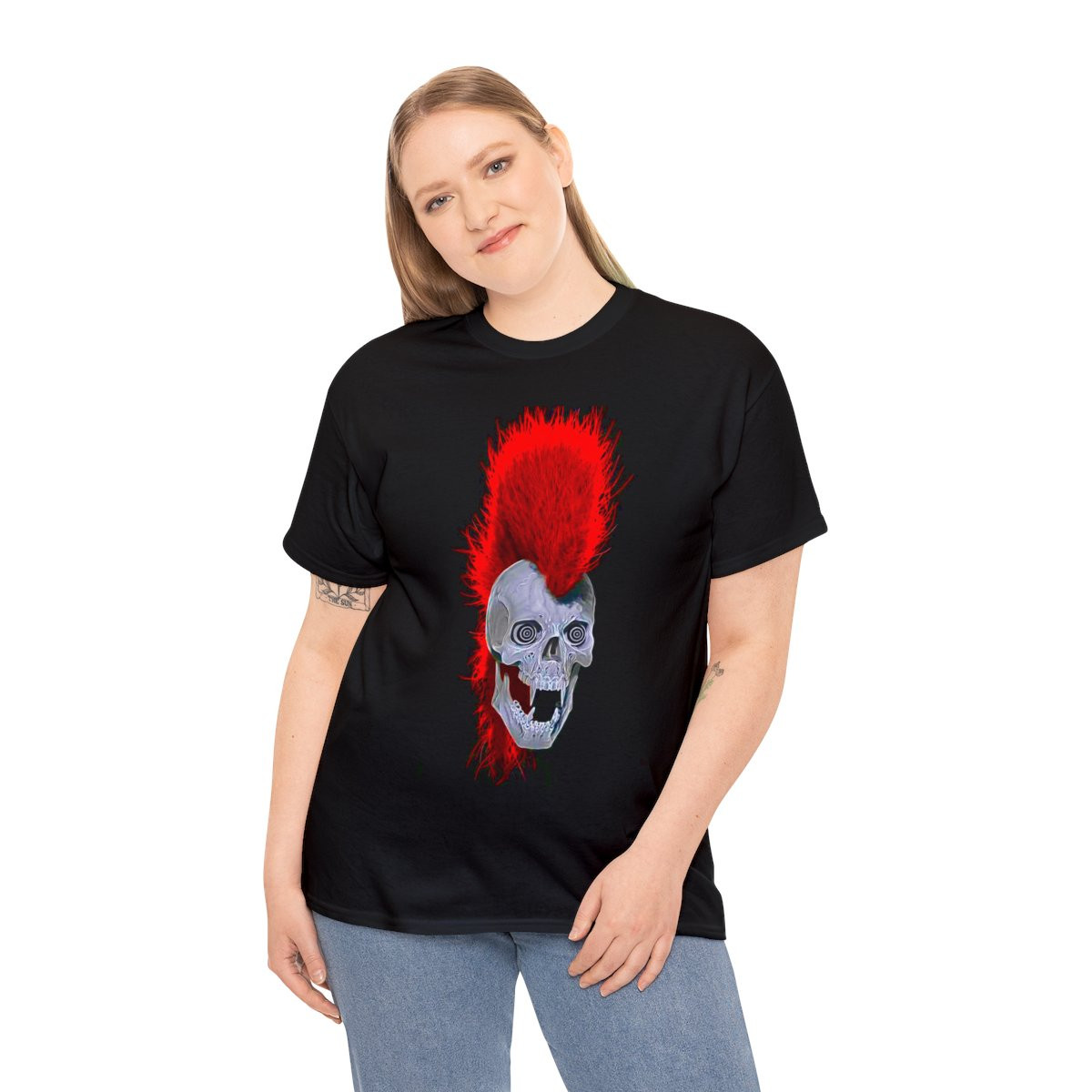 Gothic Series Punk Rock Skull  with Red Mohawk T Shirt Men's Short Sleeve Tee