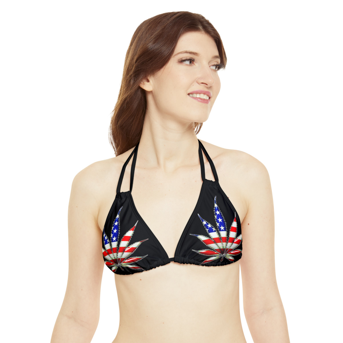 Charisma Girls  us flag Pot Leaf on black Strappy Bikini Set (AOP)