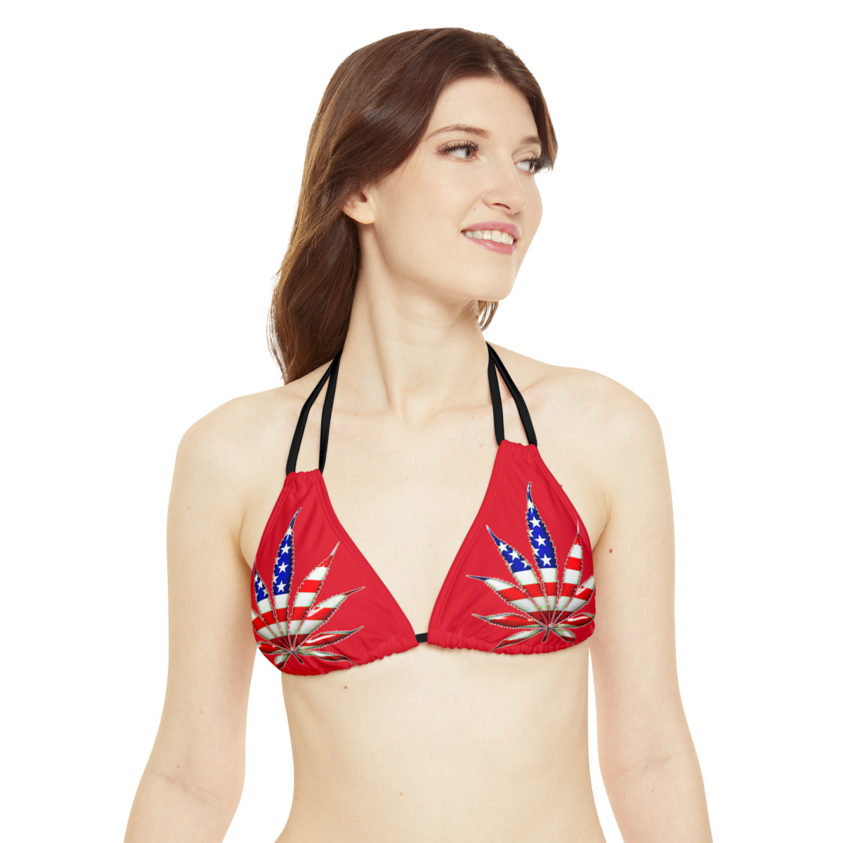 Charisma Girls  us flag Pot Leaf on Red Strappy Bikini Set (AOP)