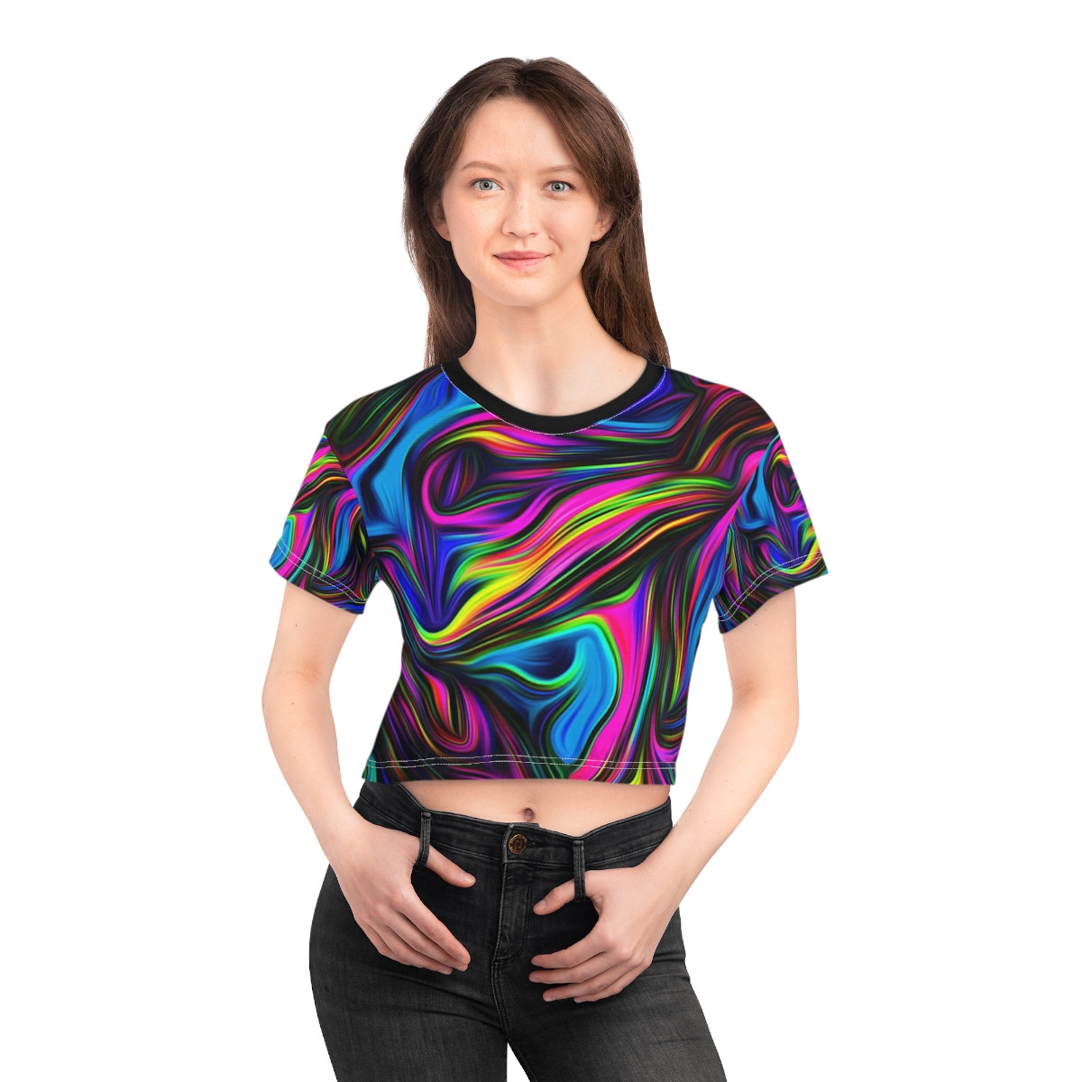 Charisma Girls Half Shirt Rainbow Swirl Num 1 Crop Tee (AOP)