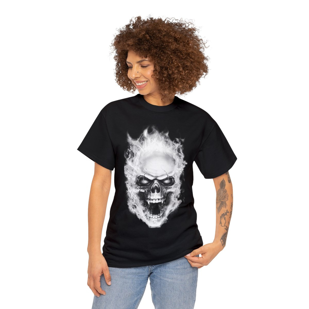 Flaming Demon Skull White Short Sleeve Tee