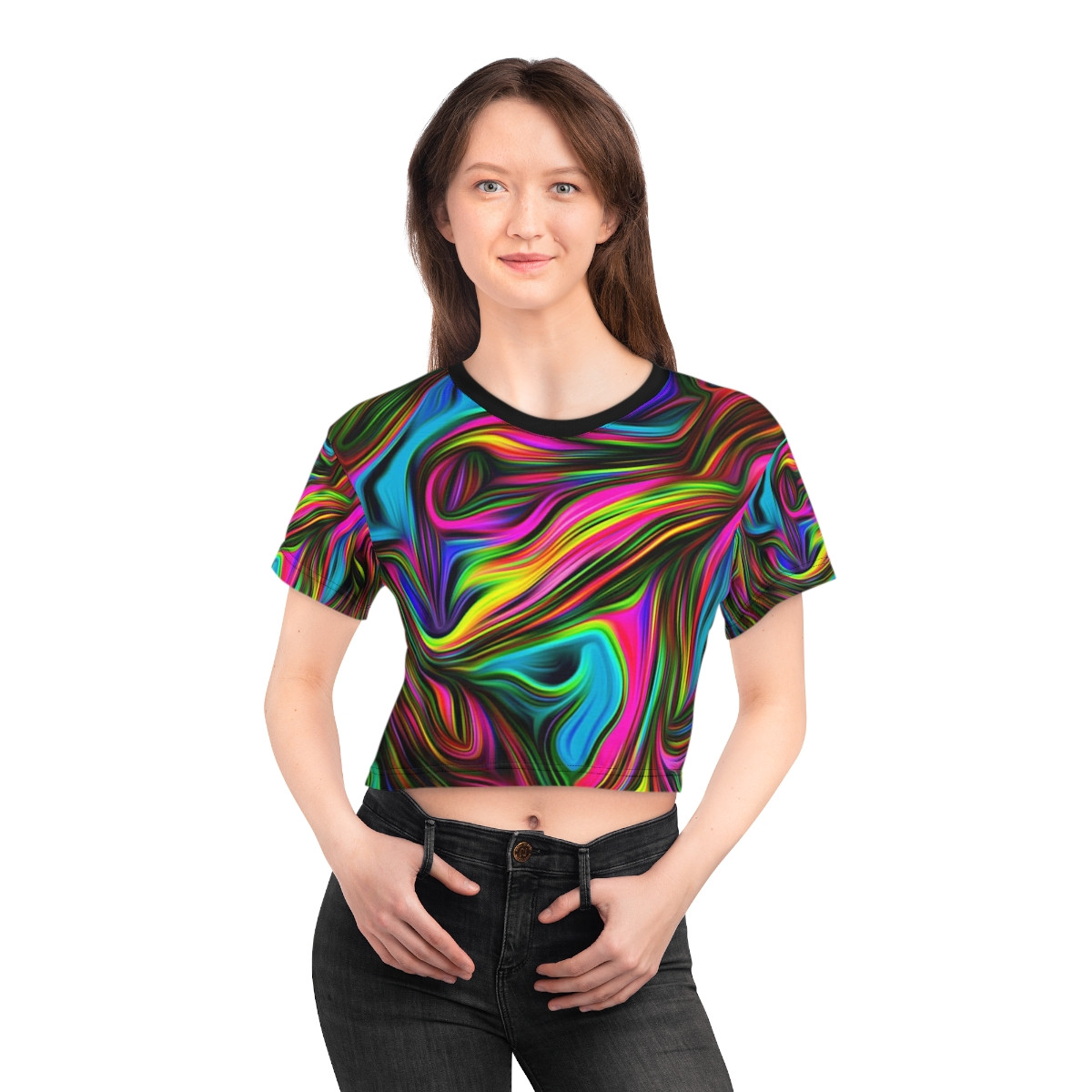 Charisma Girls Half Shirt Rainbow Swirl Num 2 Crop Tee (AOP)