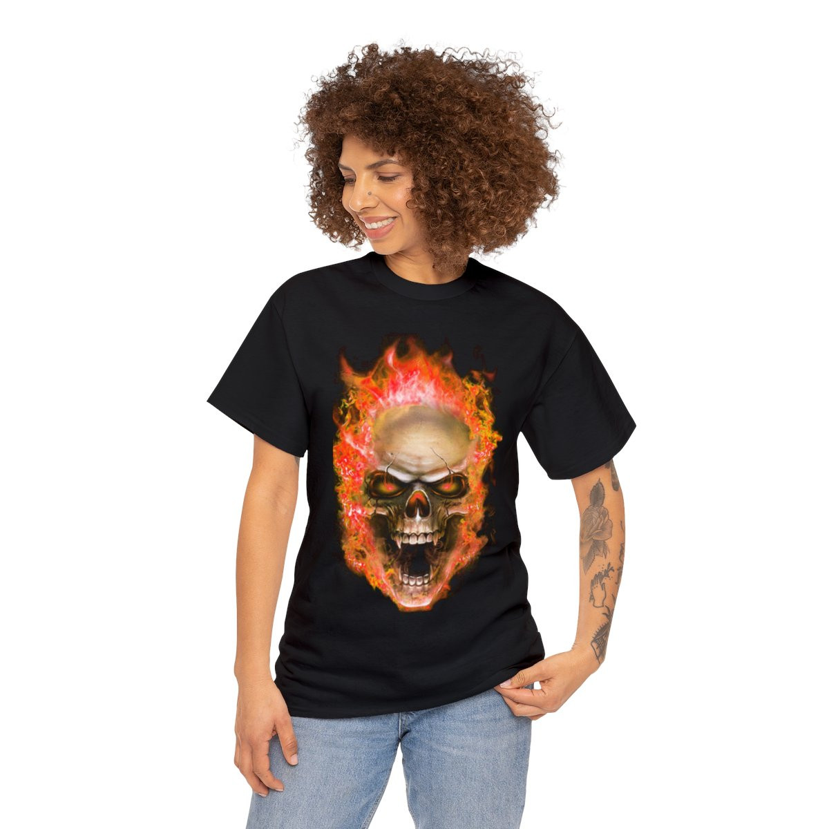 Flaming Demon Skull Orange Short Sleeve Tee