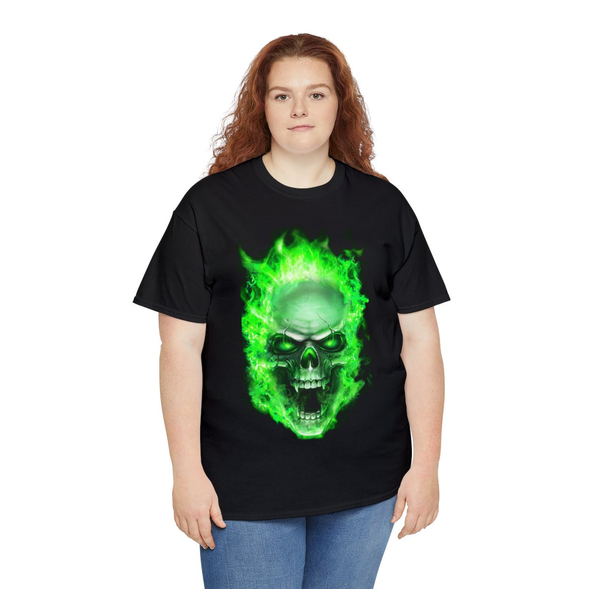 Flaming Demon Skull Green Short Sleeve Tee