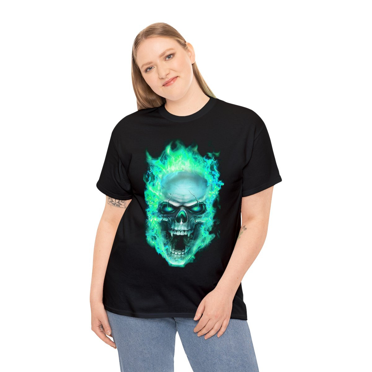 Flaming Demon Skull Electric Blue Short Sleeve Tee
