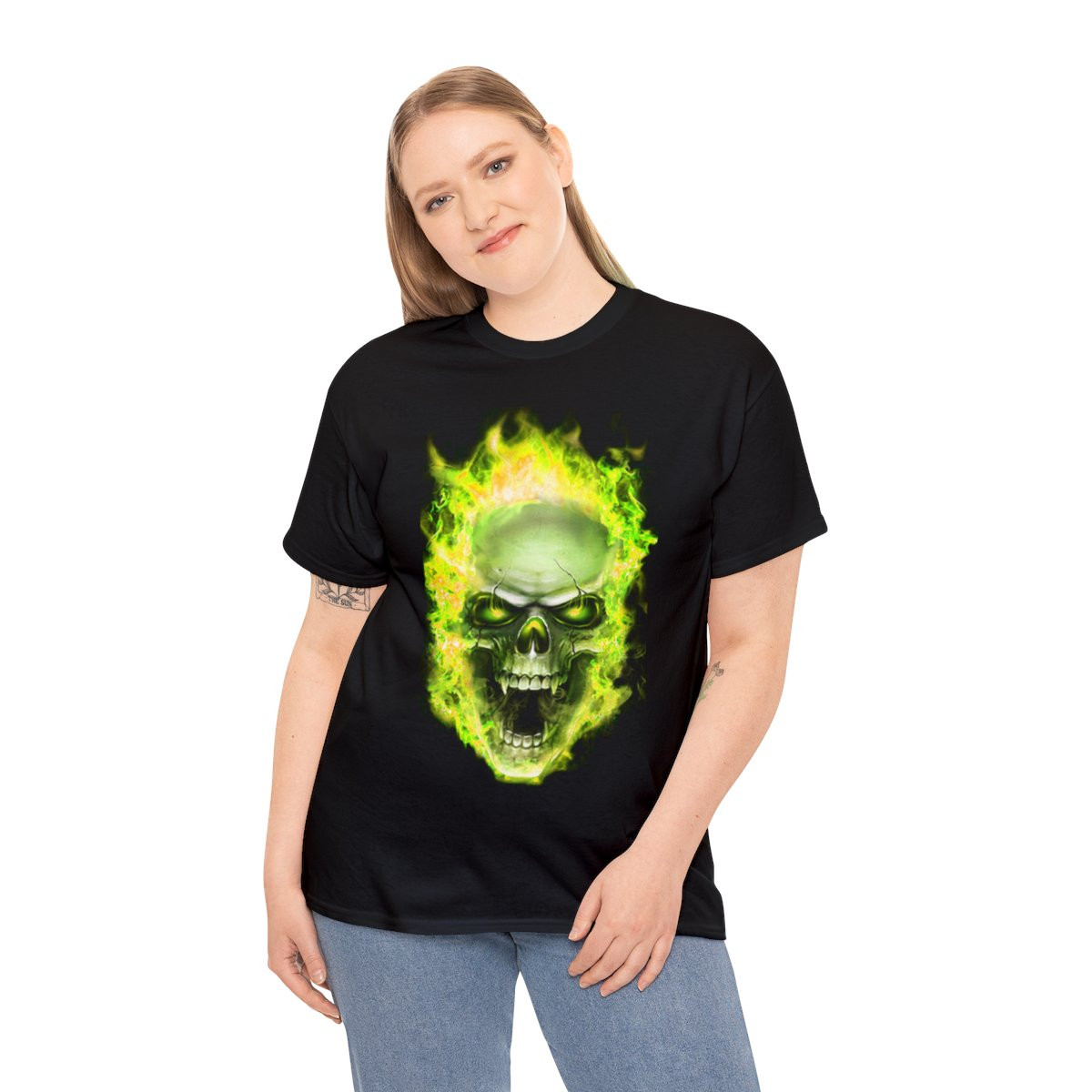 Flaming Demon Skull Yellow Short Sleeve Tee