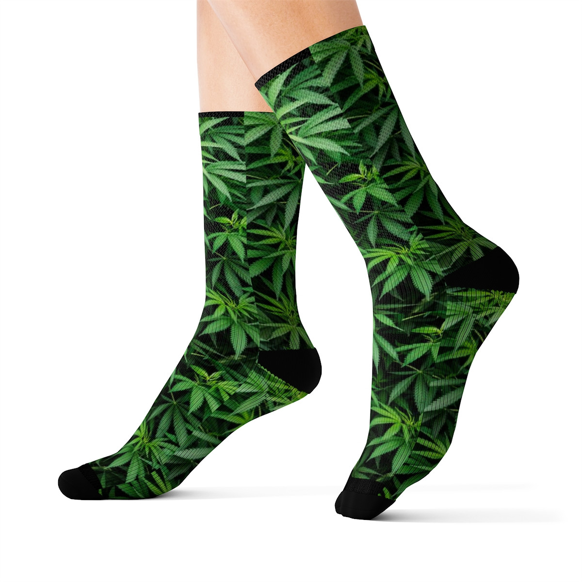 Charisma Girls Pot Plant Leafs on Black Sublimation Socks