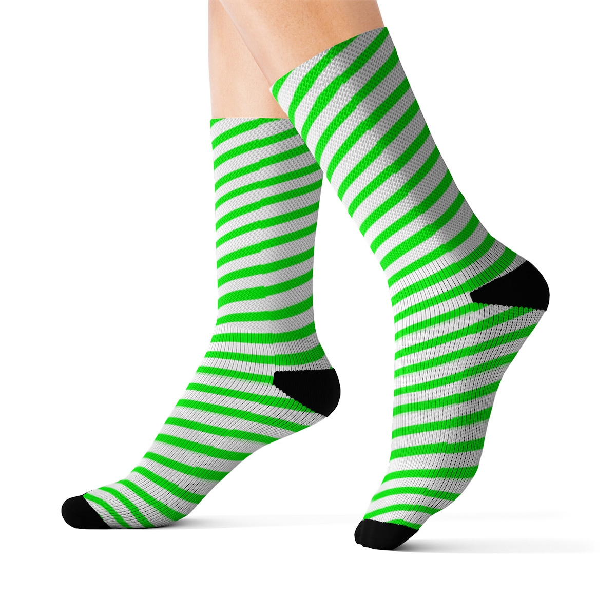 Charisma Girls Candy Cane Green on White  Sublimation Socks