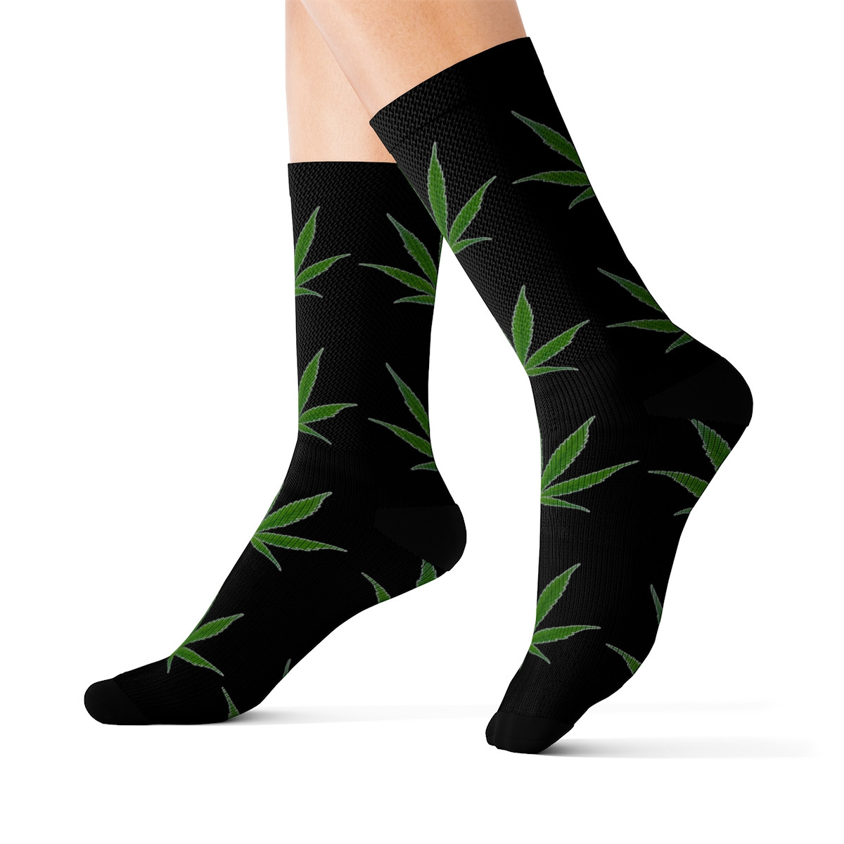 Charisma Girls Pot Leafs on Black Sublimation Socks