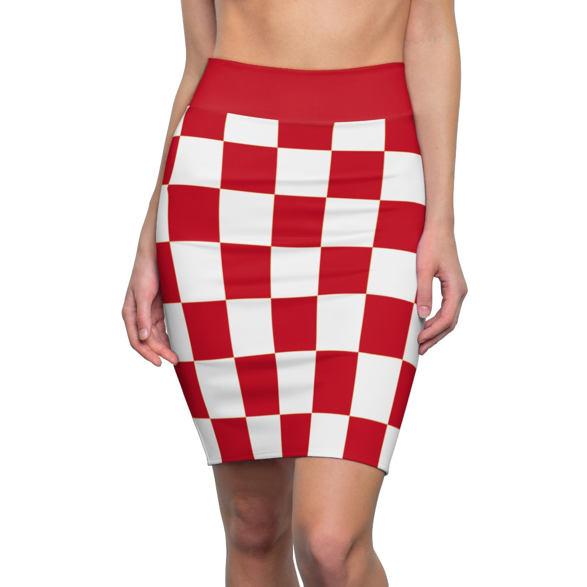 Charisma Girls Checker Board 5 Design White on Red  Women's Pencil Skirt (AOP)