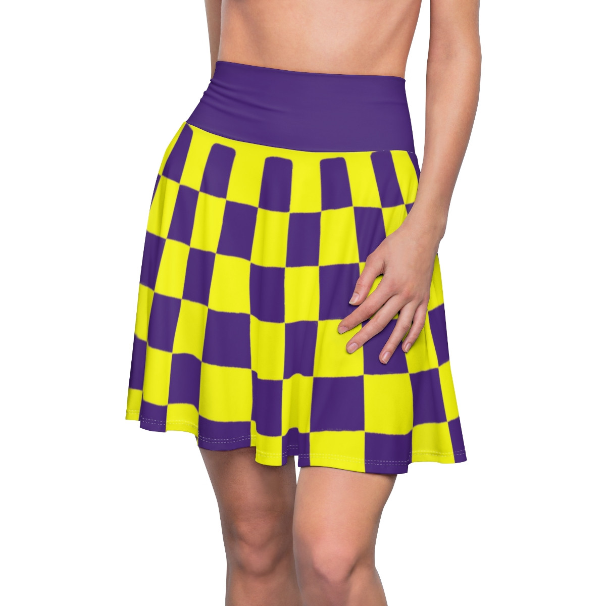 Charisma Girls Checker Board Design 1 Yellow on Purple Women's Skater Skirt (AOP)