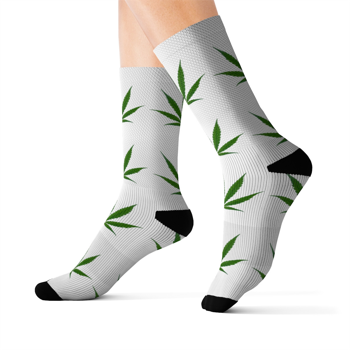 Charisma Girls Pot Leafs on White Sublimation Socks