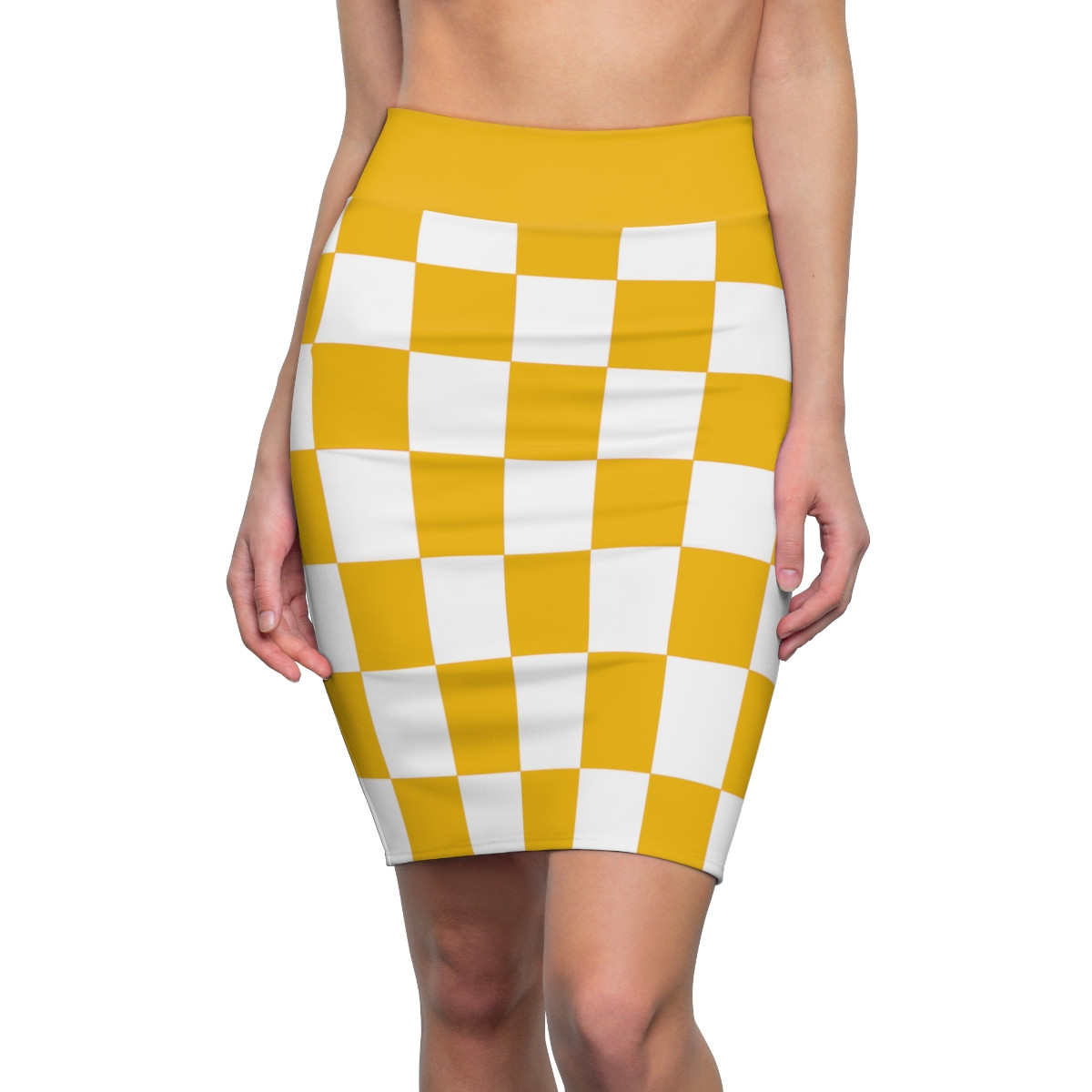 Charisma Girls Checker Board 5 Design White on Yellow Women's Pencil Skirt (AOP)